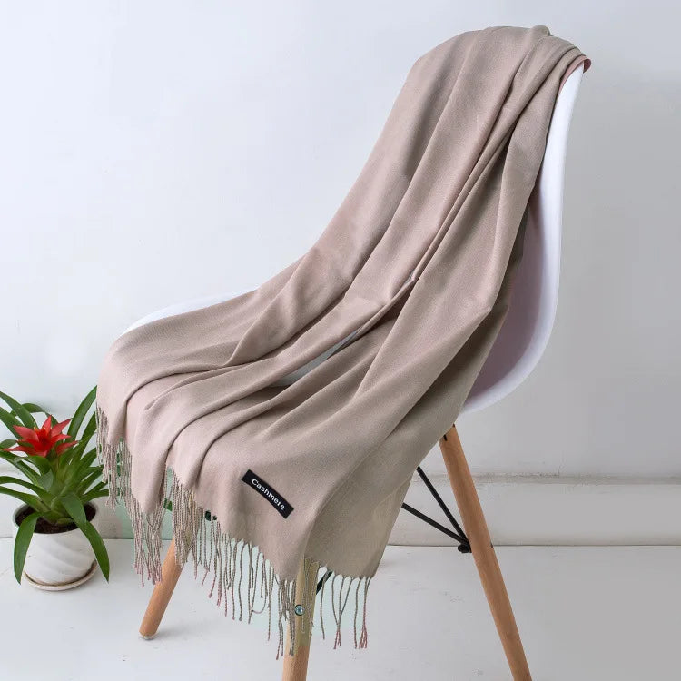 Warm Cozy Women Scarf - Long Fringe, Cashmere, Winter Brown - Tophatter Daily Deals