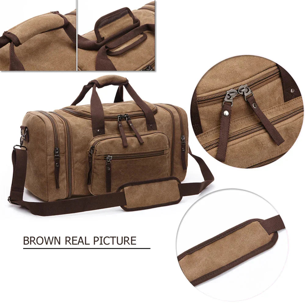 Canvas Travel Bag Carry-On Coffee Brown Duffel Bags - Tophatter Daily Deals
