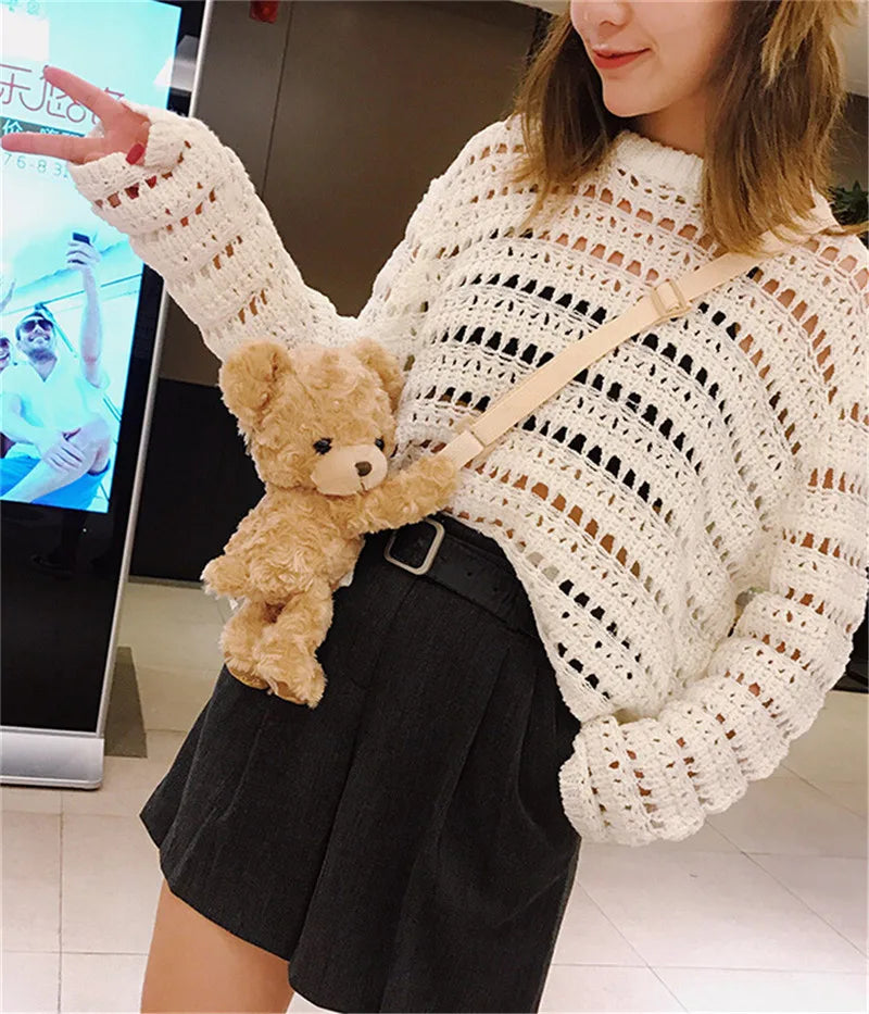 Plush Brown Teddy Bear Bag Crossbody Handbag Fur Animals - Tophatter Daily Deals