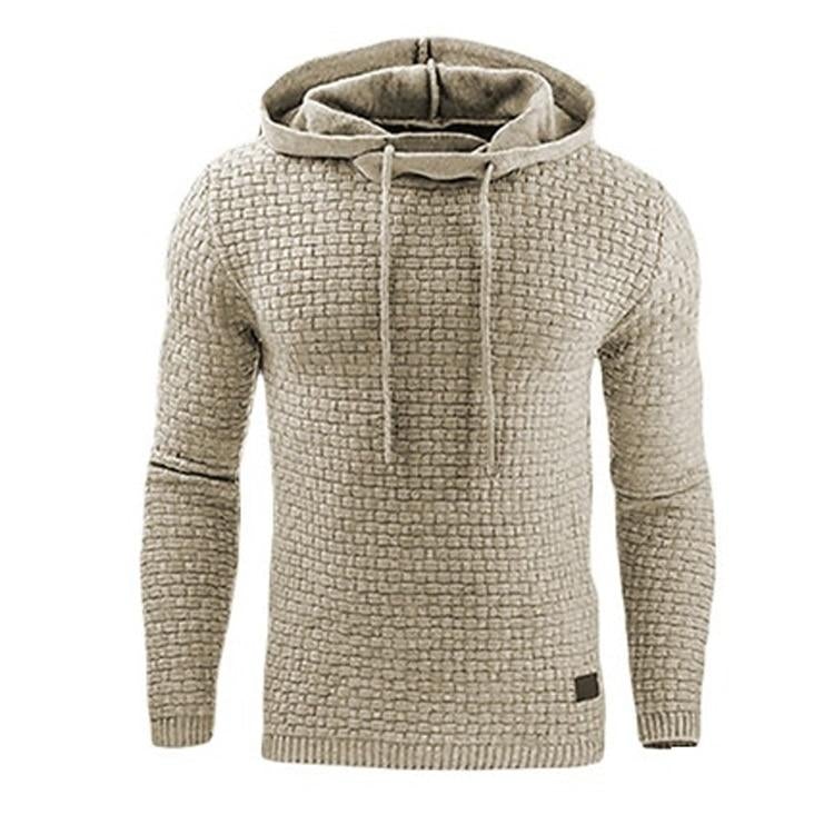 Warm Cozy Men’s Hooded Pullover - Textured Knit, Casual Khaki - Tophatter Daily Deals