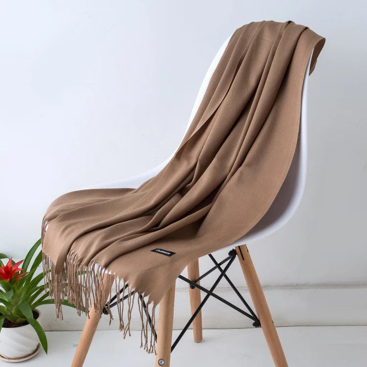 Warm Cozy Women Scarf - Long Fringe, Cashmere, Winter Khaki - Tophatter Daily Deals