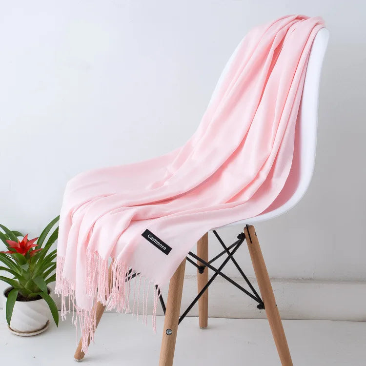 Warm Cozy Women Scarf - Long Fringe, Cashmere, Winter Light pink - Tophatter Daily Deals
