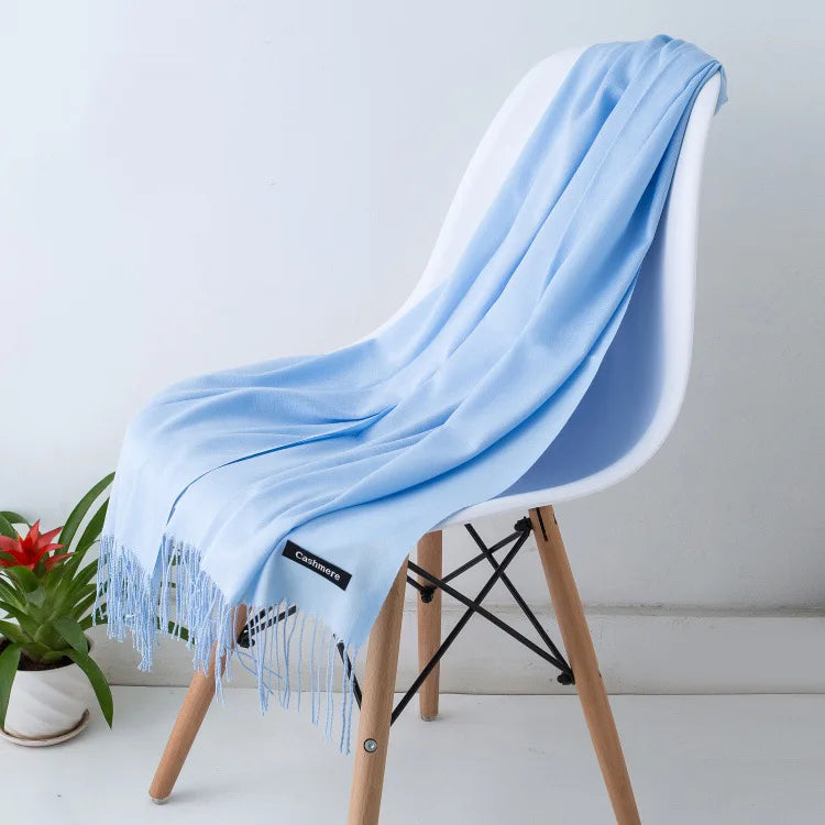 Warm Cozy Women Scarf - Long Fringe, Cashmere, Winter Heavenly Blue - Tophatter Daily Deals