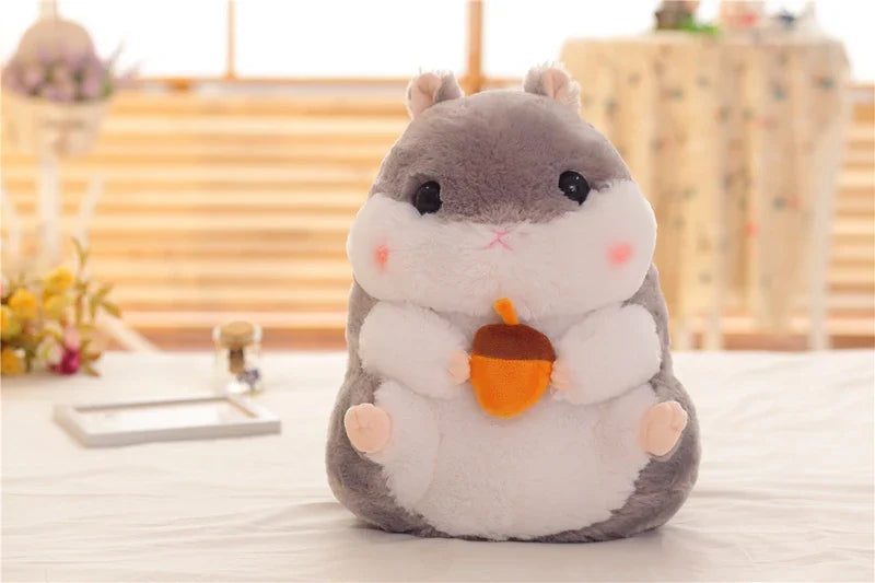 Chubby Hamster Pastel Woodland Plush With Nuts and Acorns 38cm Grey Animals - Tophatter Daily Deals