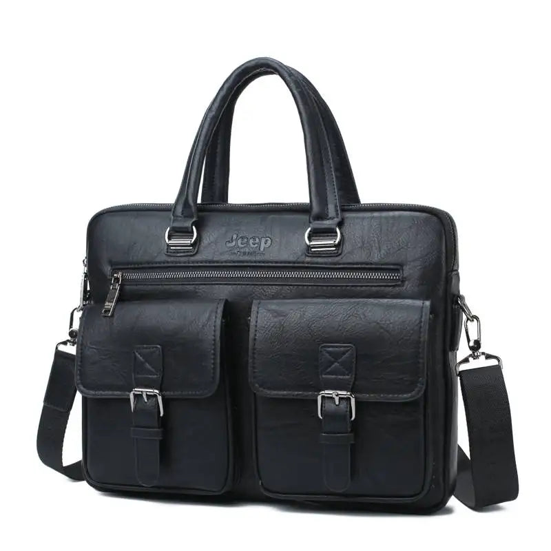 Men's Split Leather Business Briefcase Bag Set (Black 8006) Luggage & Bags > Briefcases - Tophatter Daily Deals