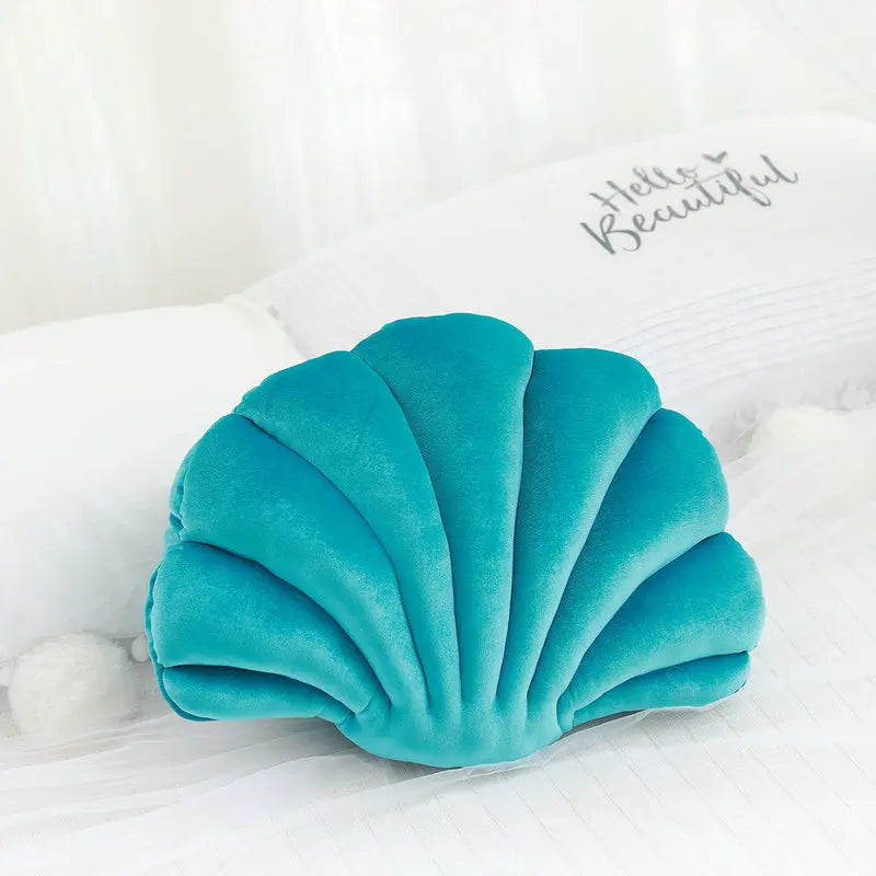 Velvet Shell Mermaid Cushion Plush Pillow Seashell Teal Seashells - Tophatter Daily Deals