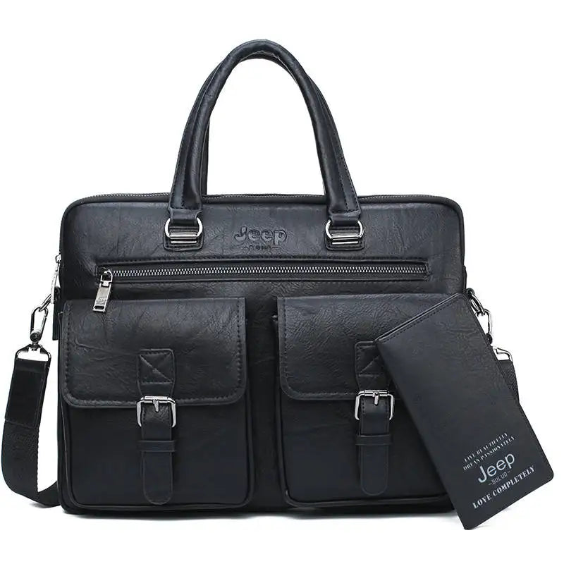 Men's Split Leather Business Briefcase Bag Set (Black 8006-8888) Luggage & Bags > Briefcases - Tophatter Daily Deals