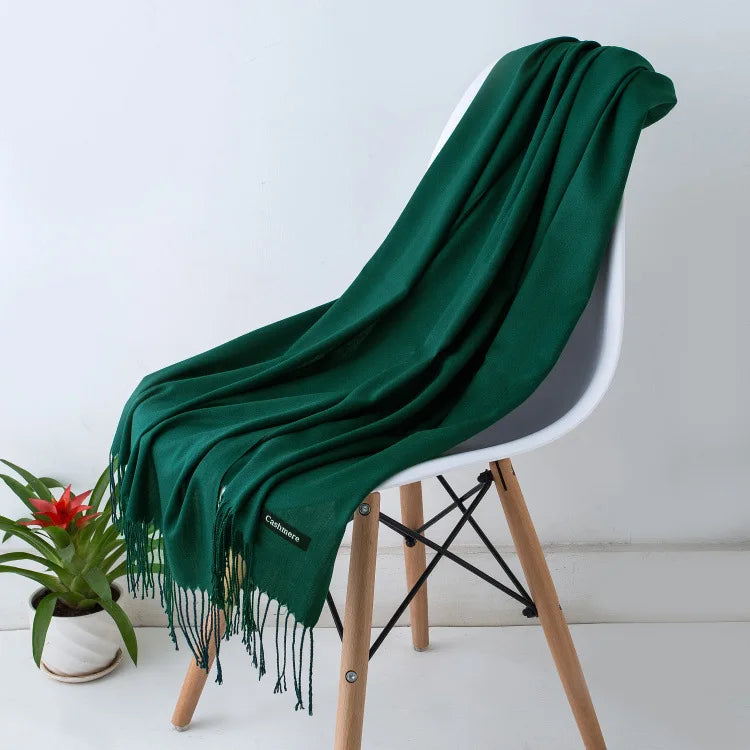 Warm Cozy Women Scarf - Long Fringe, Cashmere, Winter dark green - Tophatter Daily Deals