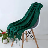 Warm Cozy Women Scarf - Long Fringe, Cashmere, Winter dark green - Tophatter Daily Deals