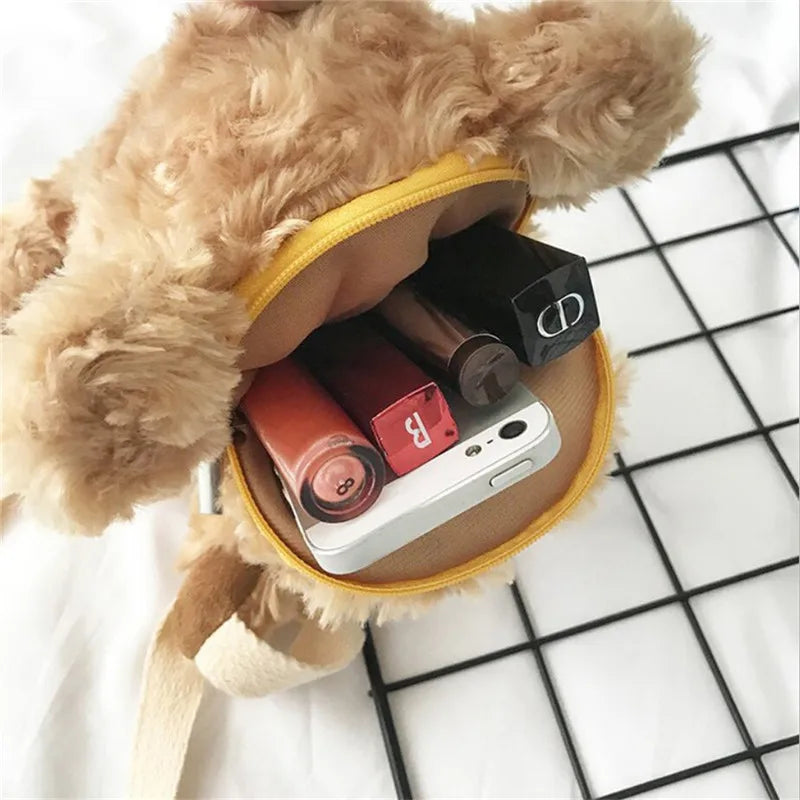 Plush Brown Teddy Bear Bag Crossbody Handbag Fur Animals - Tophatter Daily Deals