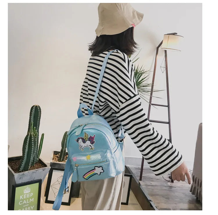 Holographic Backpack Unicorn Patches Rainbow Cloud Star Mythical - Tophatter Daily Deals