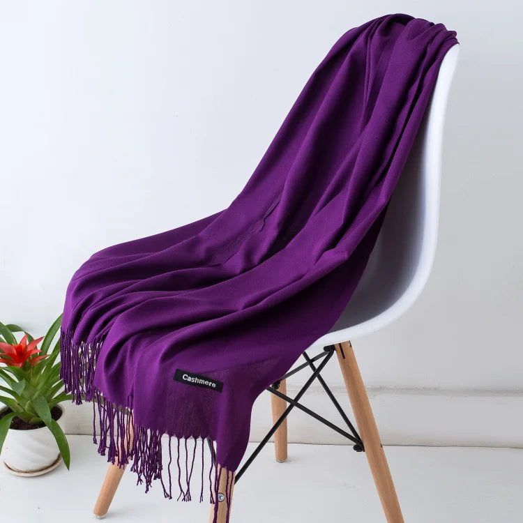 Warm Cozy Women Scarf - Long Fringe, Cashmere, Winter Purple - Tophatter Daily Deals