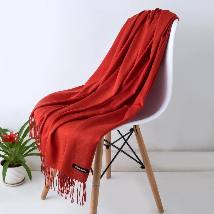 Warm Cozy Women Scarf - Long Fringe, Cashmere, Winter Rust red - Tophatter Daily Deals
