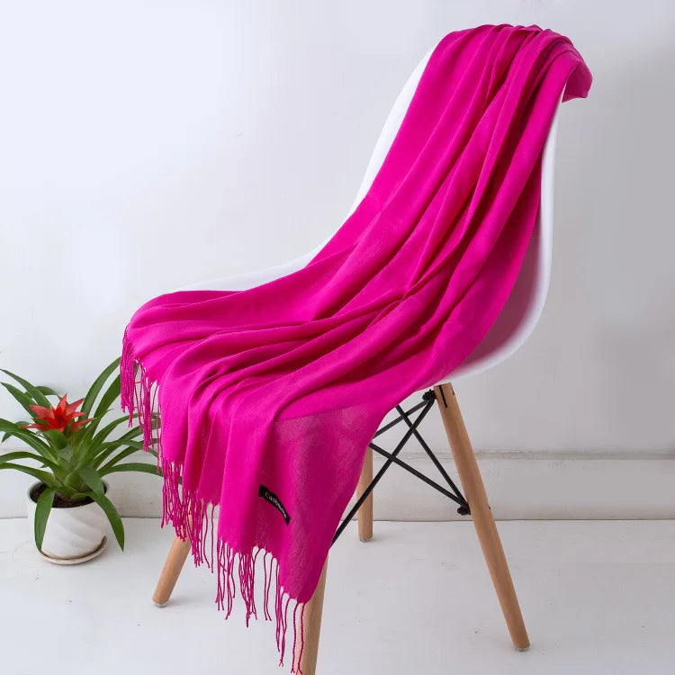 Warm Cozy Women Scarf - Long Fringe, Cashmere, Winter Pink Red - Tophatter Daily Deals