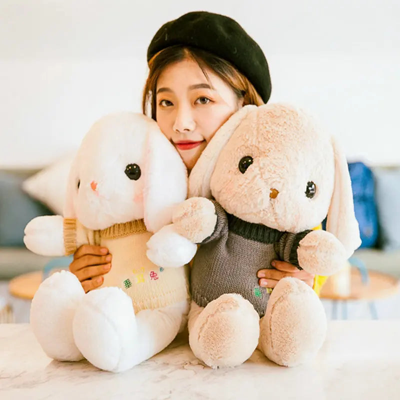 Loppy Bunny Big Hanging Ears Bunny Rabbits With Sweaters Plush Animals - Tophatter Daily Deals