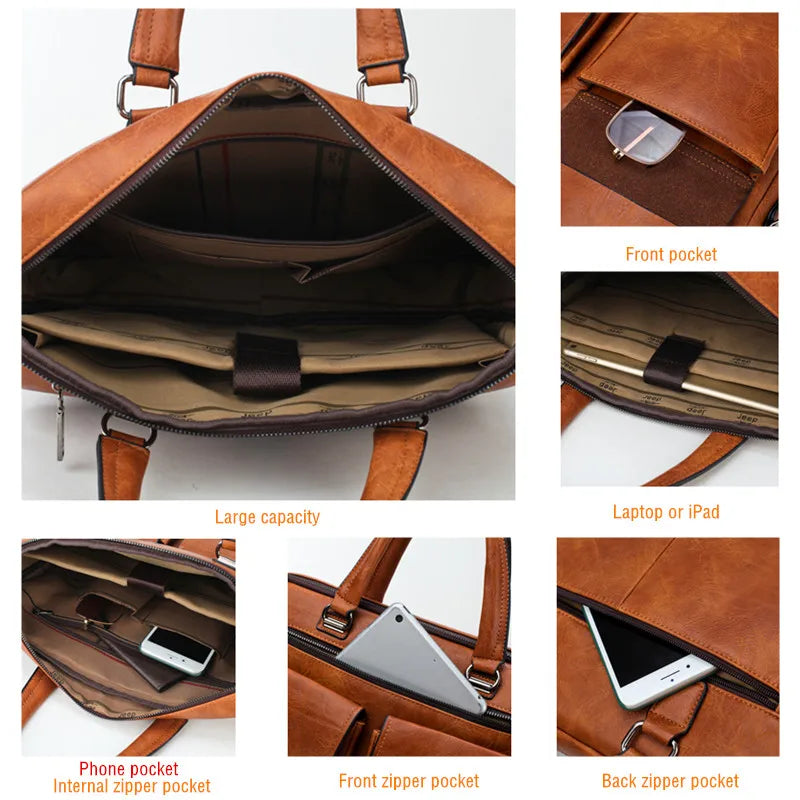 Men's Split Leather Business Briefcase Bag Set (Orange 8006-8888) Luggage & Bags > Briefcases - Tophatter Daily Deals