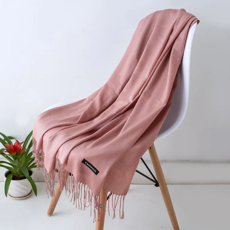 Warm Cozy Women Scarf - Long Fringe, Cashmere, Winter Nude color - Tophatter Daily Deals