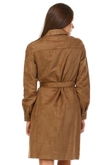 Women's Long Sleeve Suede Belted Dress Dresses / Midi - Tophatter Daily Deals