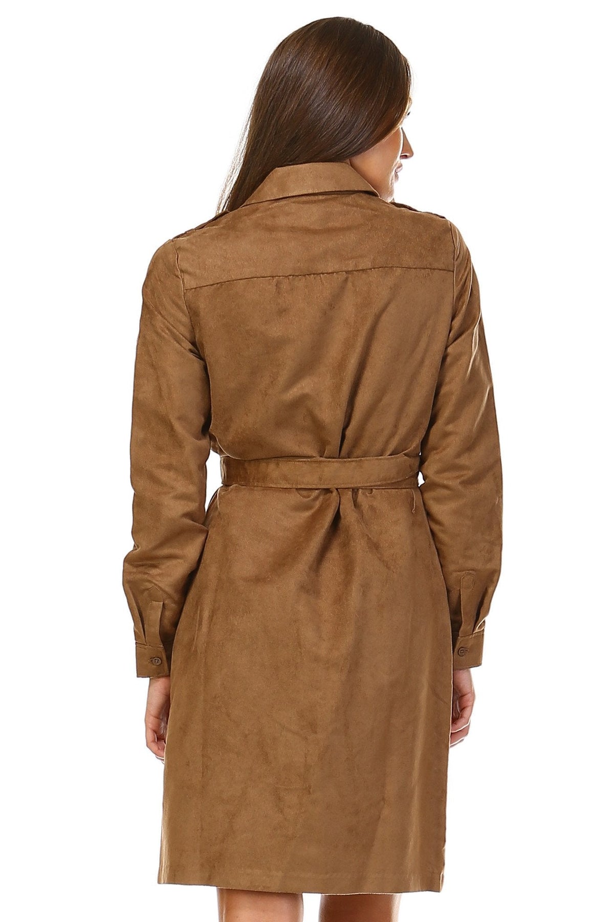 Women's Long Sleeve Suede Belted Dress Dresses / Midi - Tophatter Daily Deals