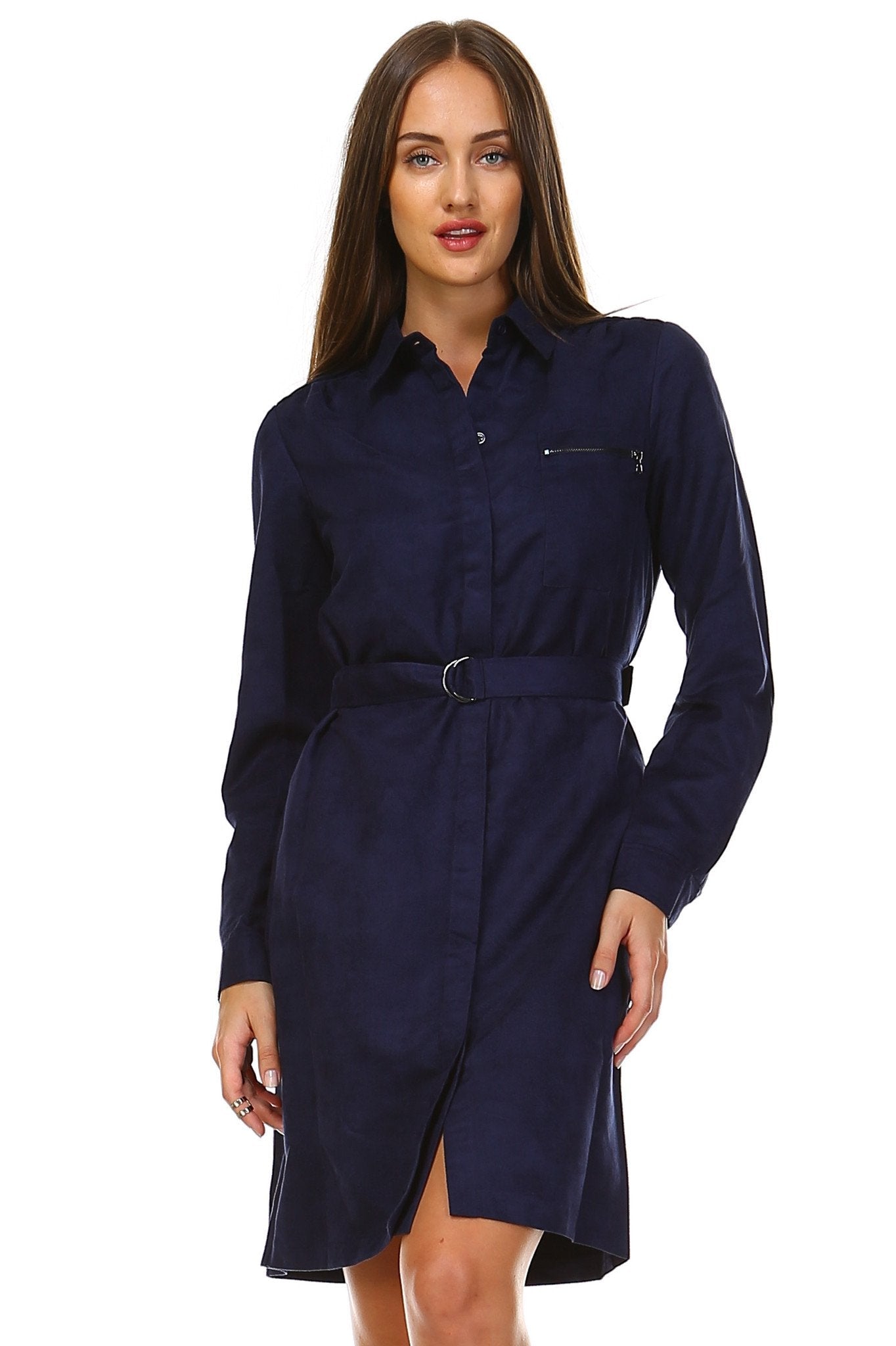 Women's Long Sleeve Suede Belted Dress Dresses / Midi - Tophatter Daily Deals