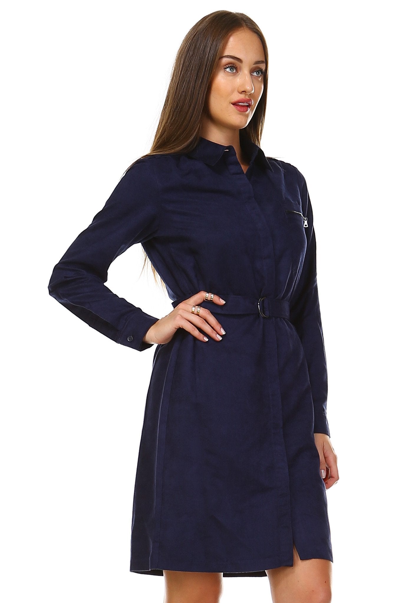 Women's Long Sleeve Suede Belted Dress Dresses / Midi - Tophatter Daily Deals