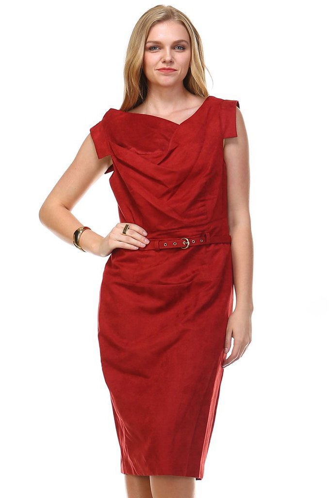 Women's Suede Draped Neckline Sleeveless Dress Dresses / Midi - Tophatter Daily Deals