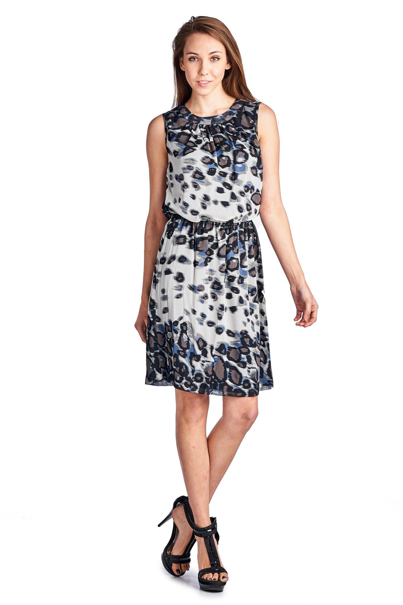 Women's Leopard Printed Blouson Dress Blue Multi 1 Dresses / Midi - Tophatter Daily Deals