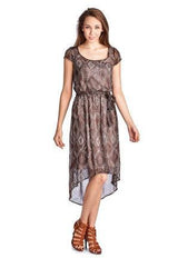 Women's Printed Chiffon High Low Dress Brown 11 Dresses / Midi - Tophatter Daily Deals