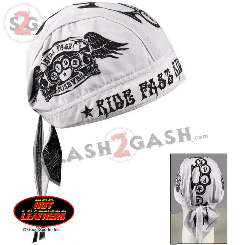 Hot Leathers Ride Fast Forever Headwrap White Knuckles Premium Du-Rag Headwrap - Tophatter Daily Deals