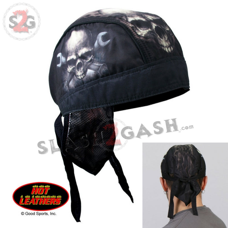 Hot Leathers Skull & Wrench Bones Headwrap Premium Biker Du-Rag Headwrap - Tophatter Daily Deals