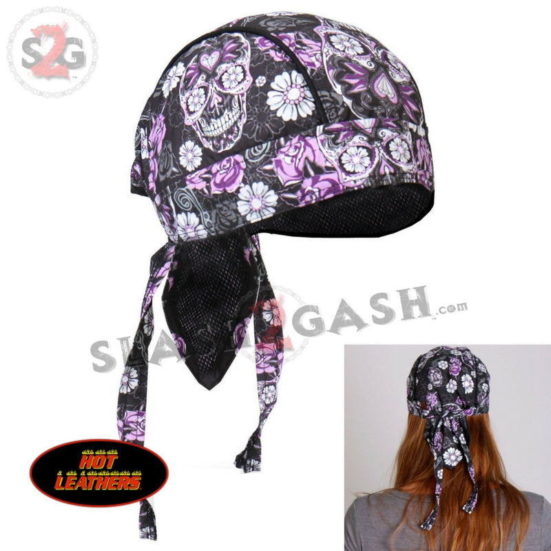 Hot Leathers Sugar Skull Headwrap Roses & Flower Premium Du-Rag Headwrap - Tophatter Daily Deals