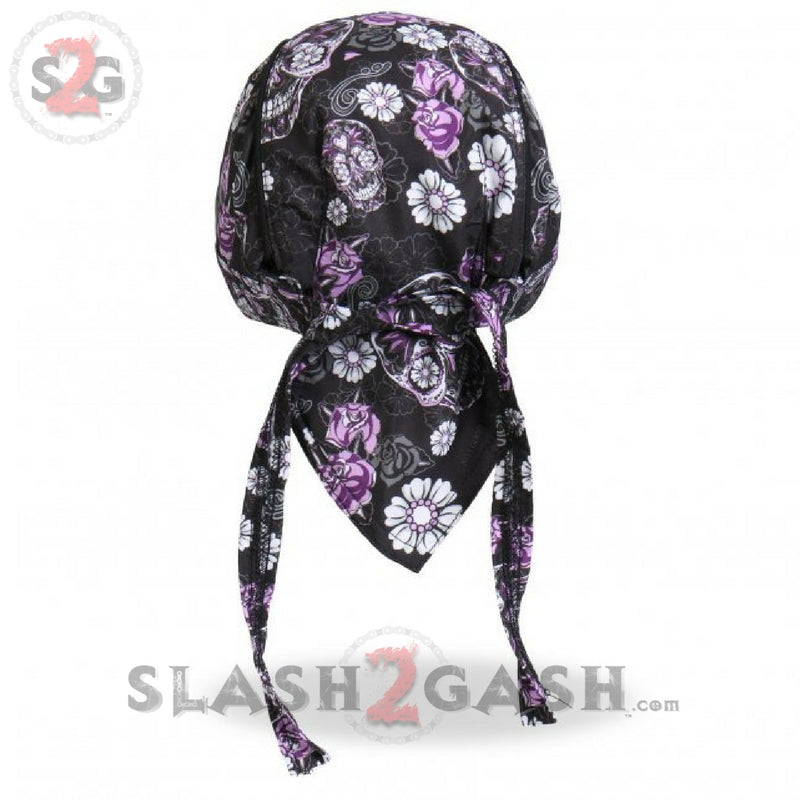 Hot Leathers Sugar Skull Headwrap Roses & Flower Premium Du-Rag Headwrap - Tophatter Daily Deals