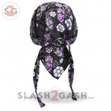 Hot Leathers Sugar Skull Headwrap Roses & Flower Premium Du-Rag Headwrap - Tophatter Daily Deals