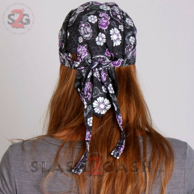 Hot Leathers Sugar Skull Headwrap Roses & Flower Premium Du-Rag Headwrap - Tophatter Daily Deals