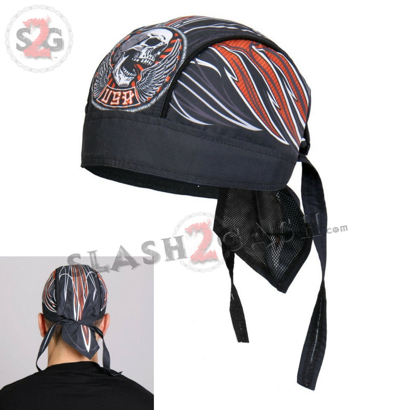Hot Leathers Stitches Headwrap Winged Skull Pinstripe Biker Du-Rag Headwrap - Tophatter Daily Deals