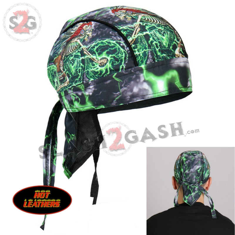 Hot Leathers Skeleton Cycle Premium Headwrap Indian Green Biker Du-Rag Headwrap - Tophatter Daily Deals