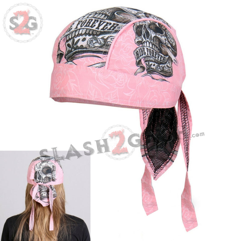 Hot Leathers Banner Skull Headwrap Pink Ride Forever Premium Du-Rag Headwrap - Tophatter Daily Deals