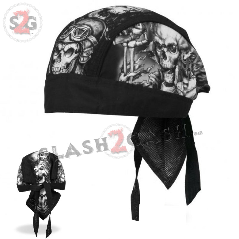 Hot Leathers Smokin Five Skulls Motorcycle Head Wrap Skull & Guns Durag Headwrap - Tophatter Daily Deals