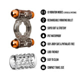Stay Hard Vibrating Cock Ring Set With Dual Bullets Textured Sheath - Cock Ring Set > Cock Ring > Sets - Tophatter Daily Deals