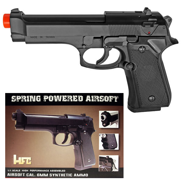 HFC M92F Heavyweight Airsoft Spring Pistol w/ SlideLock - BLACK - Tophatter's Guns'N'Weapons Store Collectible Weapons - Tophatter Daily Deals