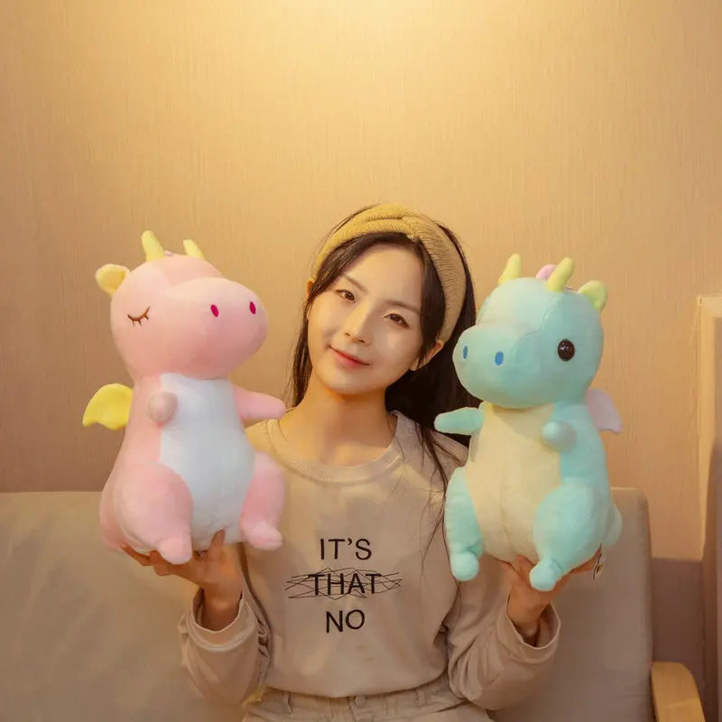 Pastel Dragon With Yellow Angel Wings - Pink or Green Sleeping Plush Toy Mythical - Tophatter Daily Deals