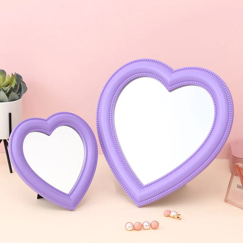 Pink Love Heart-Shaped Cosmetic Mirror Makeup Wall Hanging Mirror Mythical - Tophatter Daily Deals