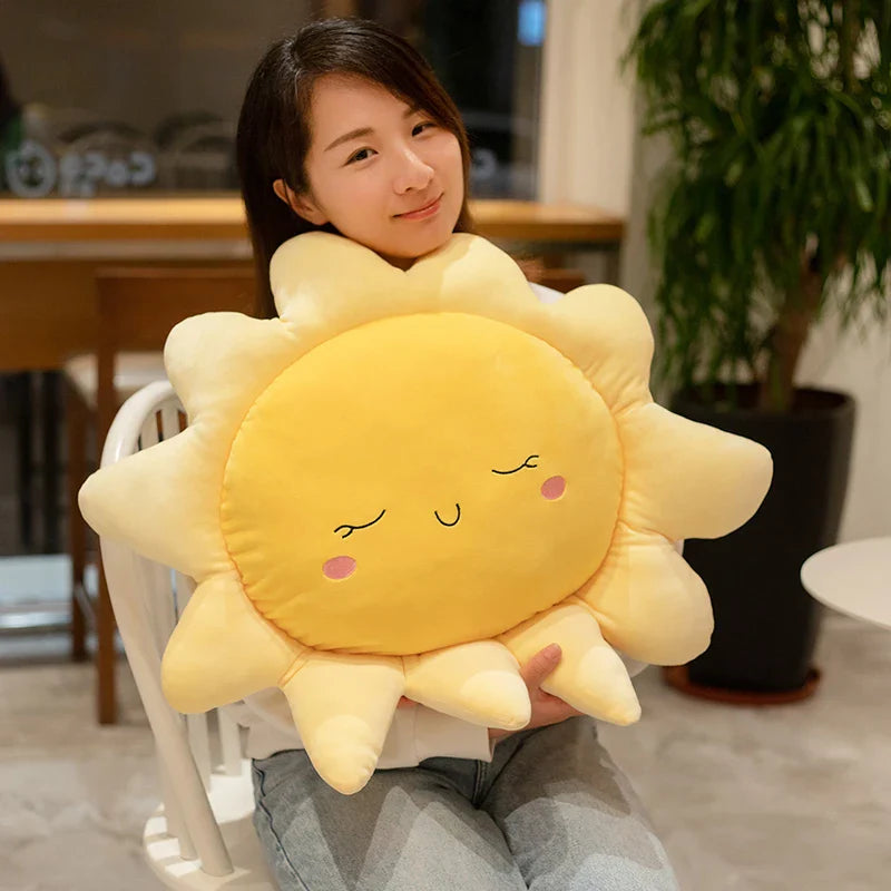 Happy Yellow Sunshine Sun Plush Smiley Cloud Rain Raindrops Weather Rainbows - Tophatter Daily Deals