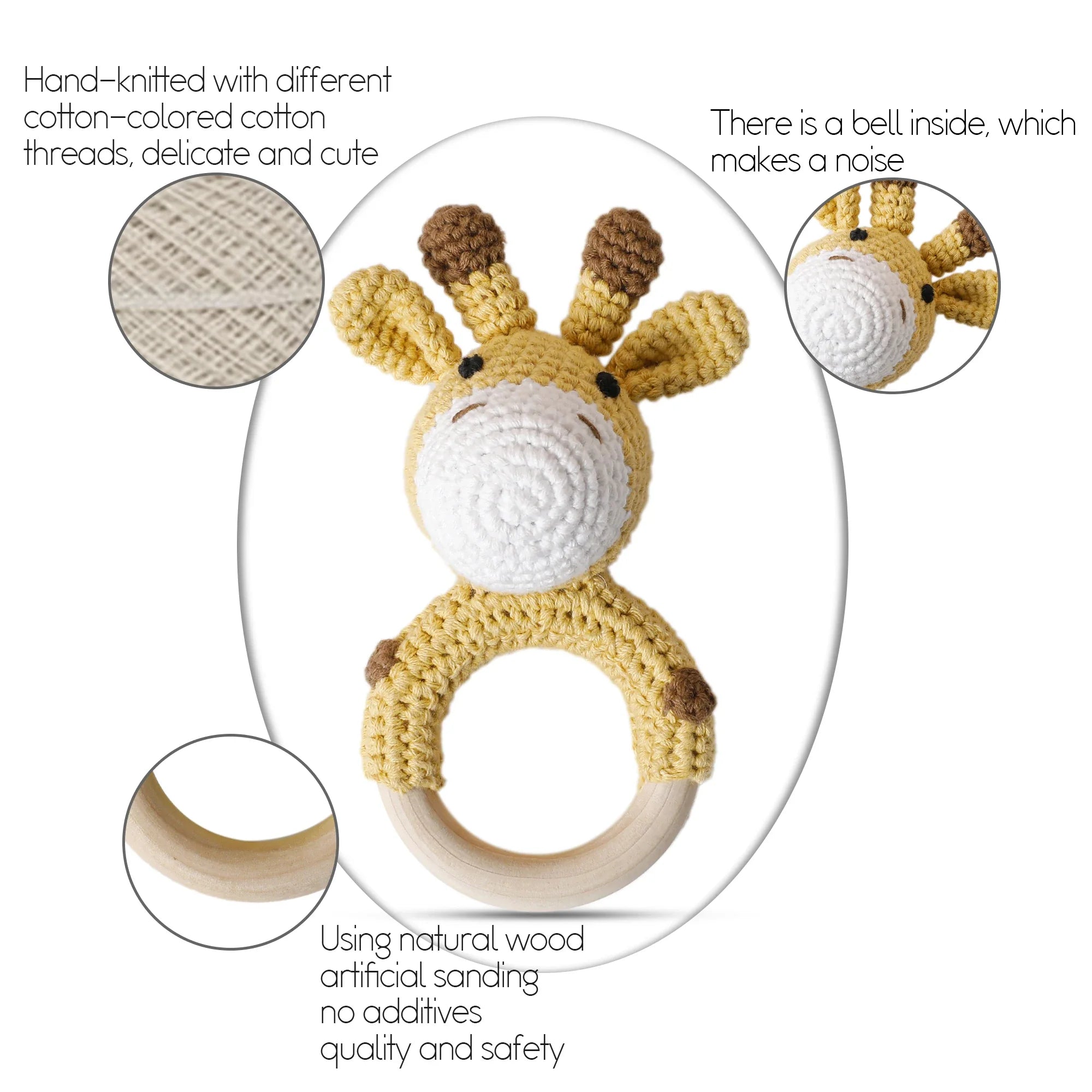 Wooden Crochet Animal Teether Rattle Newborn Sensory Toys - Tophatter Daily Deals