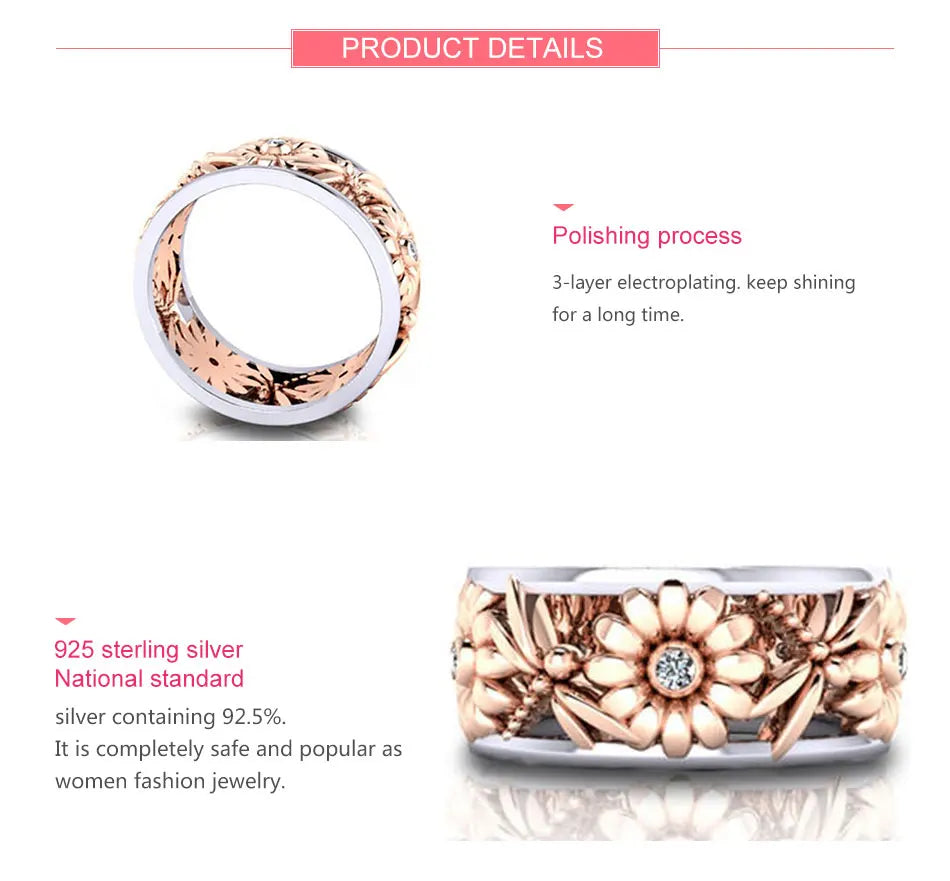 "Sunflower Dream" 925 Sterling Silver Women's Ring Rings - Tophatter Daily Deals