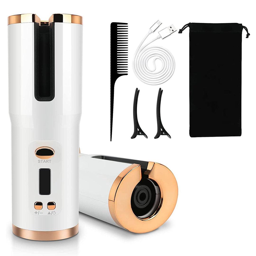 Cordless Automatic Hair Curler UK - Automatic Hair Curler Cordless Curling Iron LCD Wireless Rotating Ceramic Waver White Hair Care - Tophatter Daily Deals