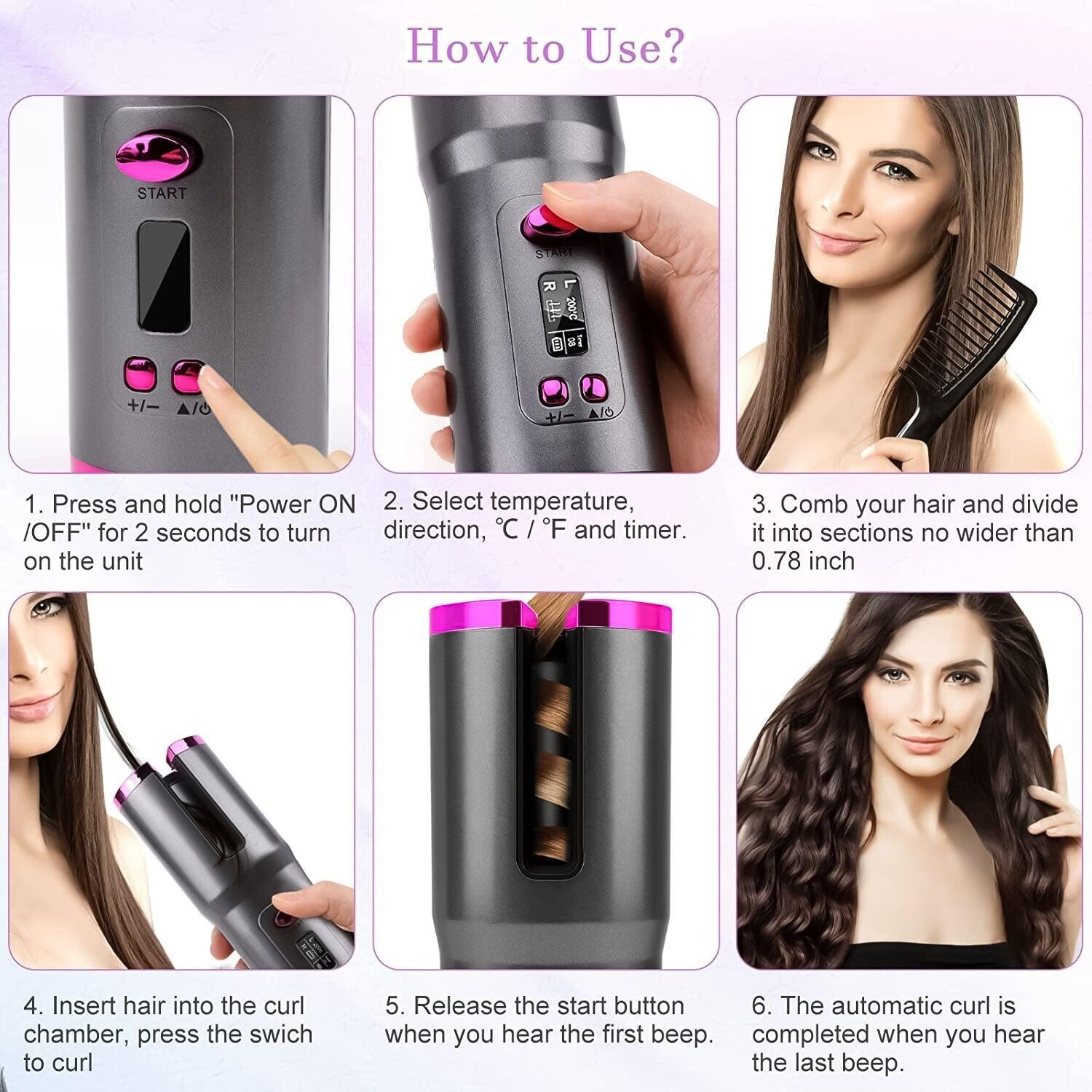Cordless Automatic Hair Curler UK - Automatic Hair Curler Cordless Curling Iron LCD Wireless Rotating Ceramic Waver Hair Care - Tophatter Daily Deals