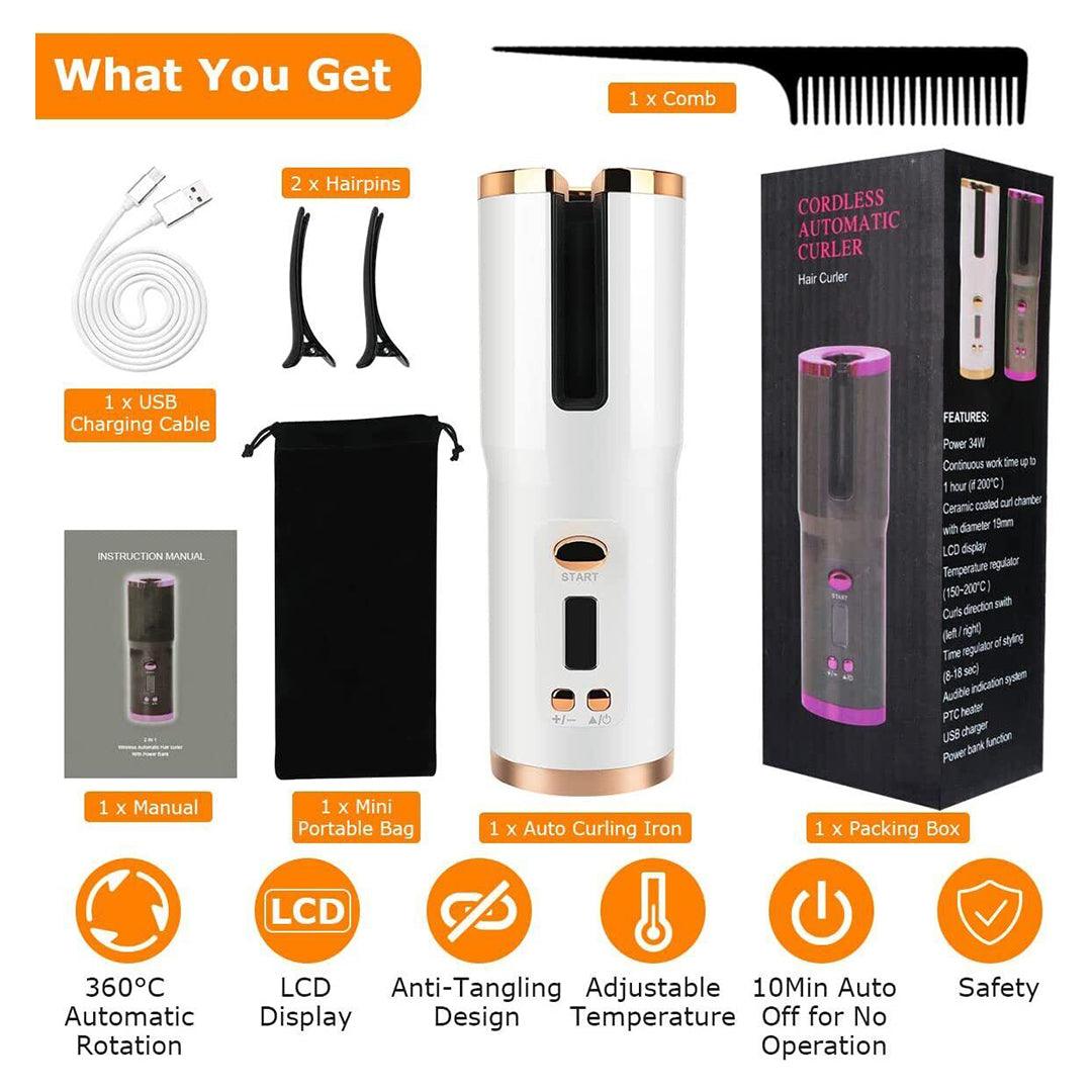 Cordless Automatic Hair Curler UK - Automatic Hair Curler Cordless Curling Iron LCD Wireless Rotating Ceramic Waver Hair Care - Tophatter Daily Deals