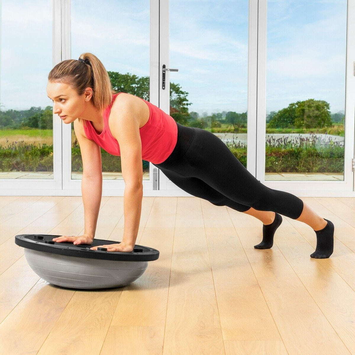 Half Exercise Ball - Balance Ball Trainer Resistance Bands & Pump Exercise & Fitness - Tophatter Daily Deals