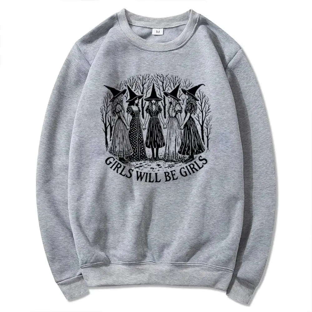 Halloween Girls Will Be Girls Witch Sweatshirt Funny Witch Shirt Girl Power Halloween Women Gothic Hoodie Witchy Vibe Sweatshirt - Tophatter Daily Deals